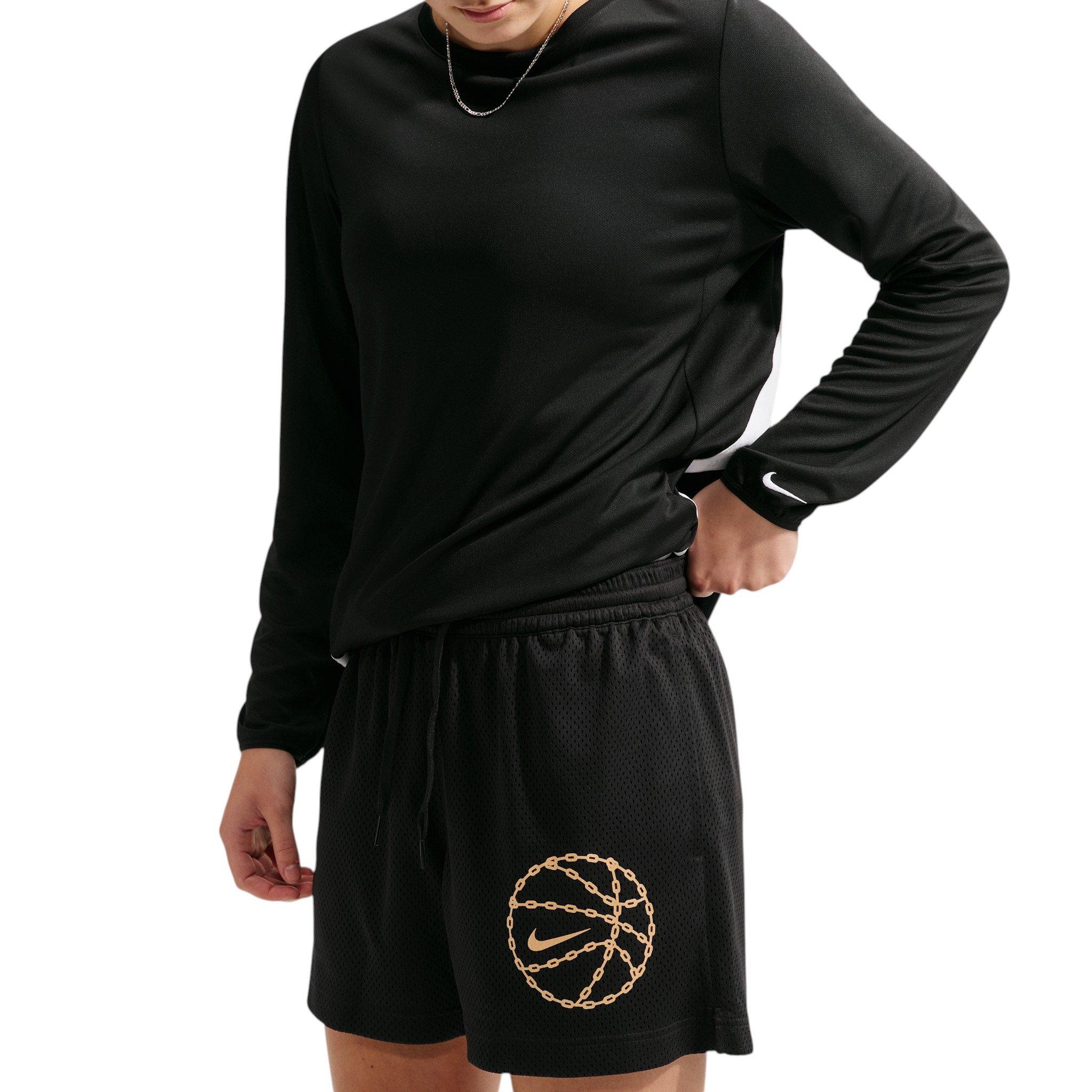Nike Women's Dri-FIT Graphic Mesh Basketball Shorts - Black/Gold - BLACK/GOLD